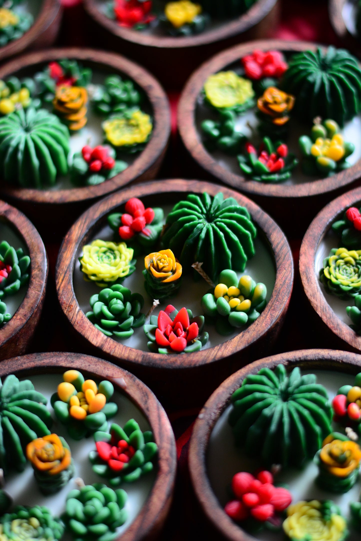Succulent Wooden Bowl Candle